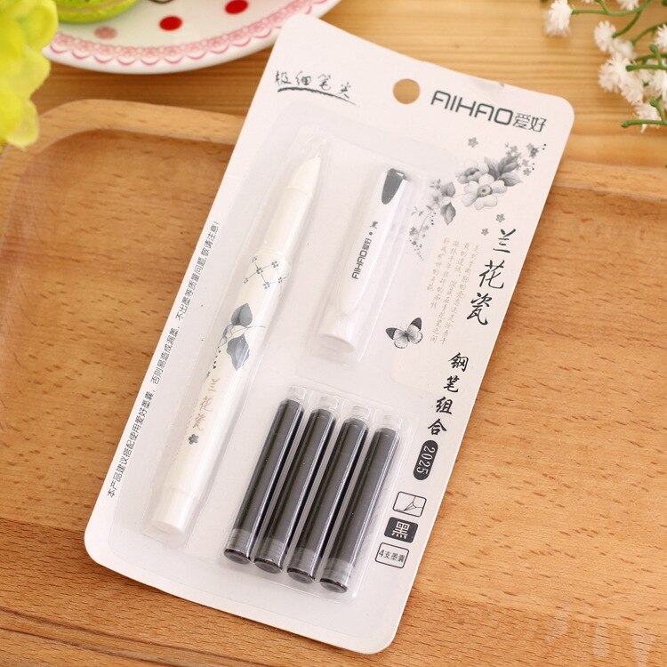 Pluma estilográfica de plástico borrable con tinta, para escribir coreano, papelería para escuela y oficina