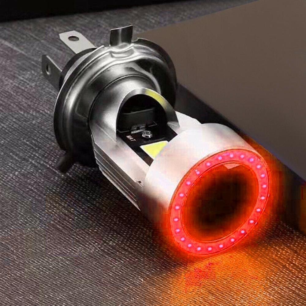1PC/azul/rojo Ojo de Ángel H4 LED faro de la motocicleta DRL moto HS1 Ba20d bombilla accesorios Scooter 12V luz faro I6G7