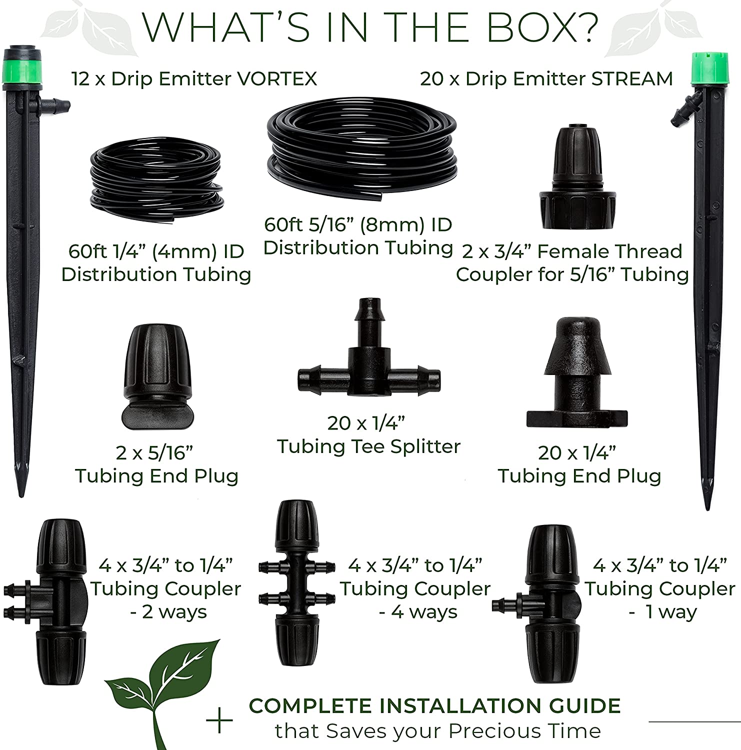 90Pcs Drip Irrigation Kit Sprinkler Adjustable Premium with Drip Emitters Irrigation Tubing System Connectors for Outdoor Indoor