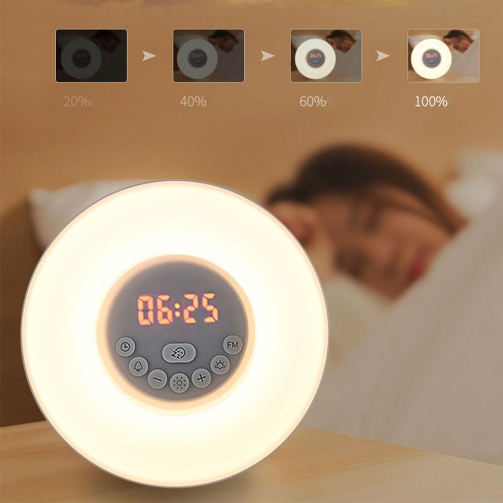 Digital Wecker Wake Up Licht Tisch LED Lampe Elektronische Schreibtisch Uhr Sunrise Sunset Snooze Uhren FM Radio Uhren
