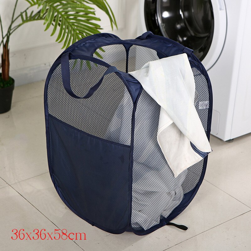 Dirty Laundry Clothes Basket Foldable Fabric Grid Household Clothes Storage Large Capacity Bathroom Finishing Storage Basket Bag: Blue 36X36X58cm
