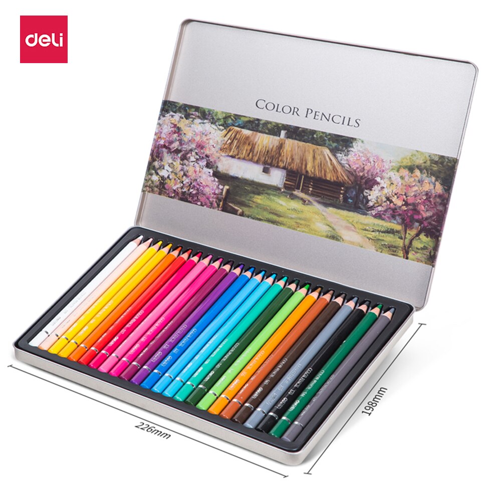 Deli 24/36 Kleur Potlood Vette Kleur Lood Student Kleurpotlood Handgeschilderde Professionele Schilderen Pen Ijzer Box Set Schilderen tool