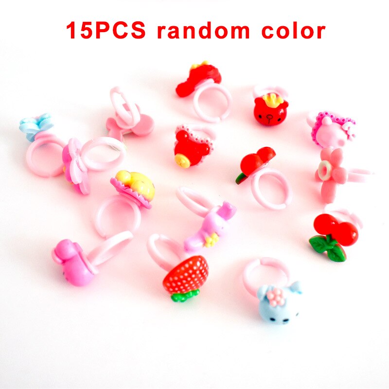 5/10/15 Stks/partij Kinderen Cartoon Ringen Snoep Bloem Dier Boog Vorm Ring Set Mix Vinger Sieraden Ringen meisjes Speelgoed Accessoires: 15PCS