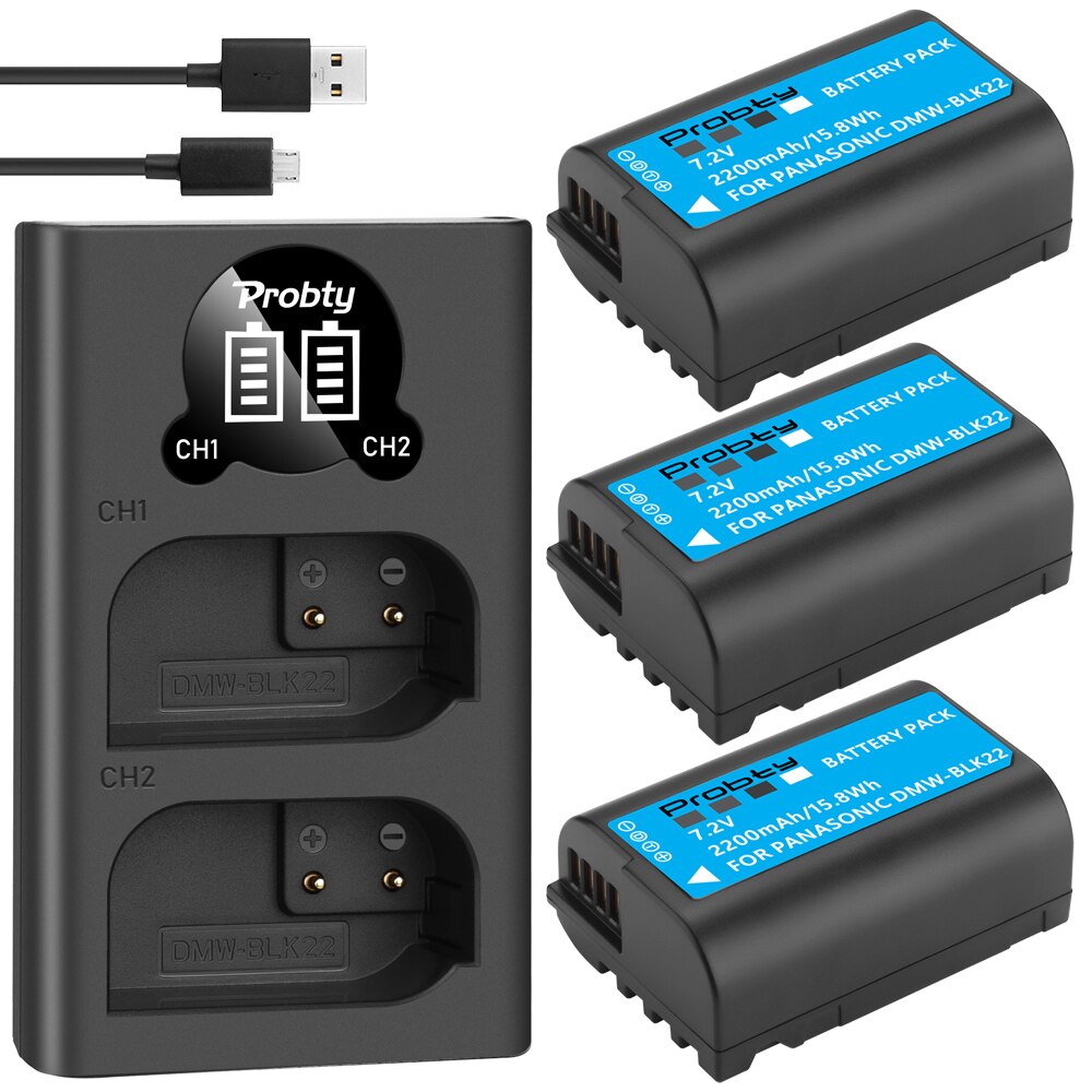 DMW-BLK22 DMWBLK22 BLK22 batería para Panasonic LUMIX DC-S5 DC-S5K o LED cargador: 3BatteryWithCharger