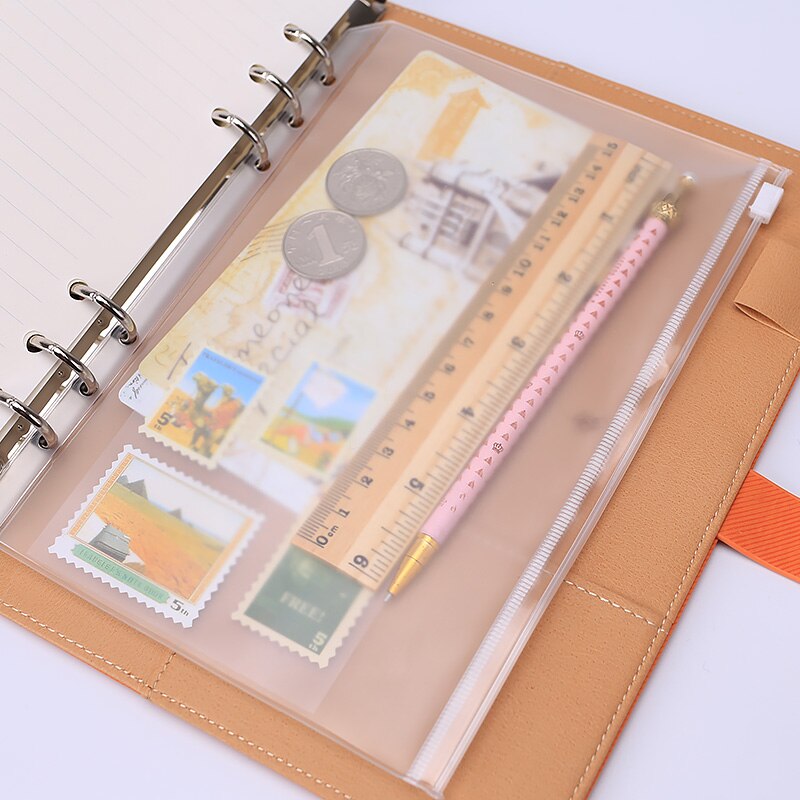 Maotu 5 stk / sæt løsblad gennemsigtig pvc lynlåsetaske opbevaring & organisator taske til spiral notebook tilbehør  a5 a6