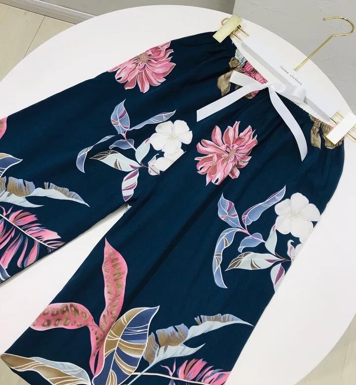Vrouwen Zomer Slaap Bodems Homewear Slaap Broek Bloemenprint Pyjama Broek Katoen Comfortabele Brede-Been Elastische Ouc129: 10