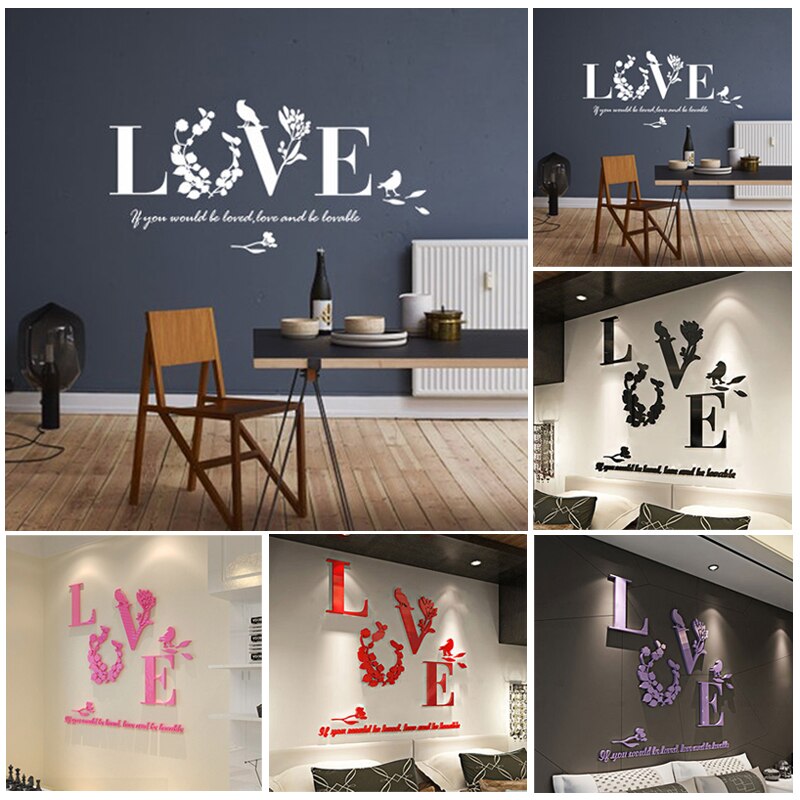 1 pièces amour coeur décor à la maison 3D miroir aime Stickers muraux citation fleur acrylique décalcomanie bricolage Art salon chambre miroir autocollant