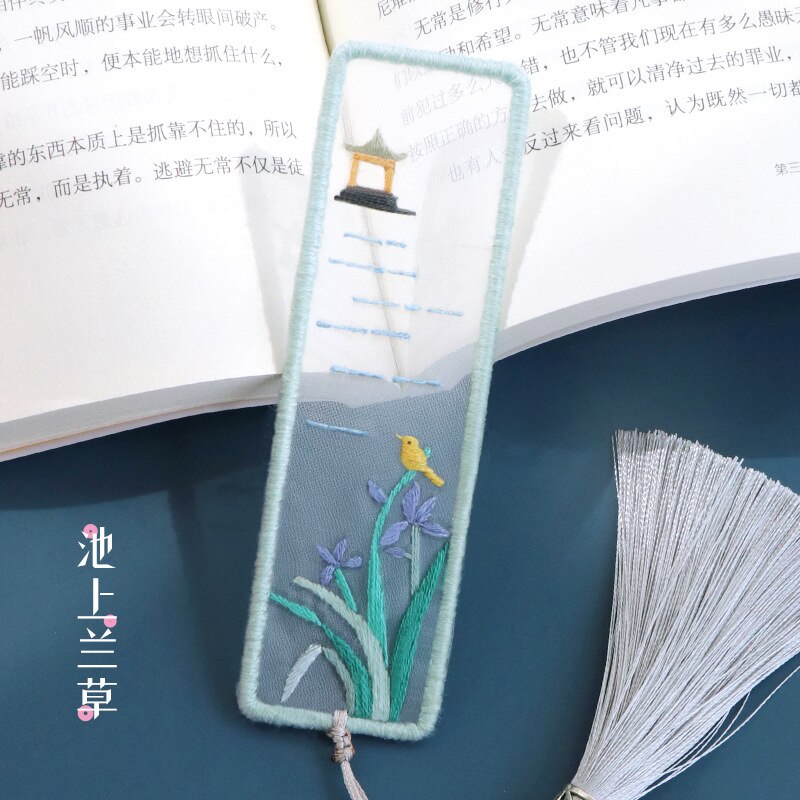 Chinese Flower DIY Bookmark Embroidery Kit with Hoop Needlework Cross Stitch Handmade Craft Sewing Art Set Unfinished Kit: 4