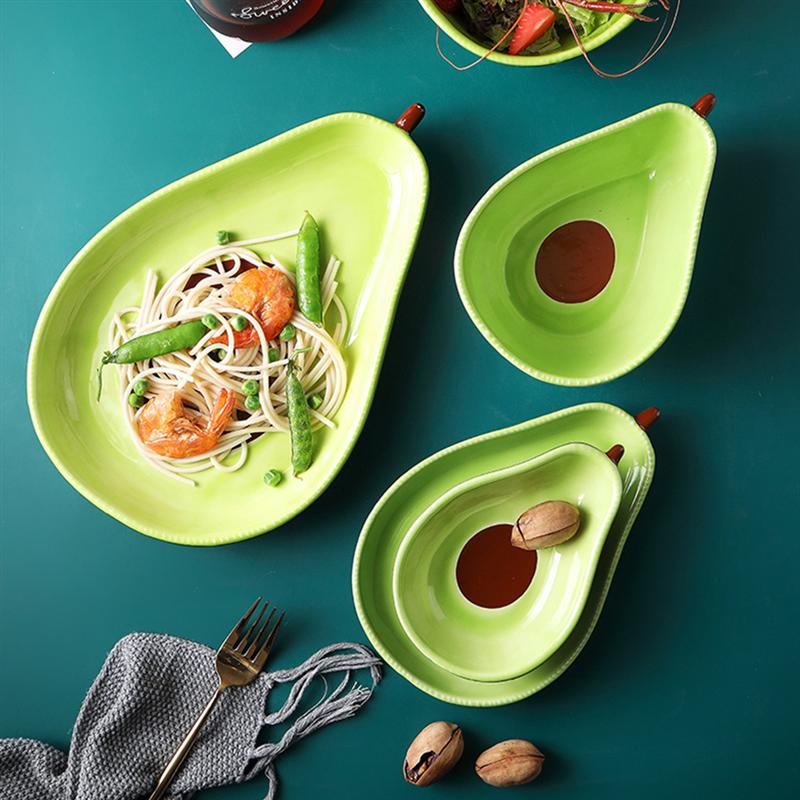 Plato de cerámica con forma de aguacate, plato delicado y duradero Adorable para servir alimentos, contenedor de alimentos, vajilla de cerámica para el hogar, 1 ud.