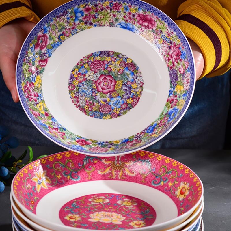 8 tommer jingdezhen kinesisk keramikben kina madplader hjem køkkenredskaber porcelæn aftensmad tallerken farve emalje bordservice