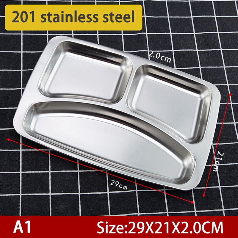 1Pc dauerhaft Edelstahl Tabletts Unterteilt Erzähler Mittagessen Container Schnelle Tablett Mahlzeit Tablett: A1
