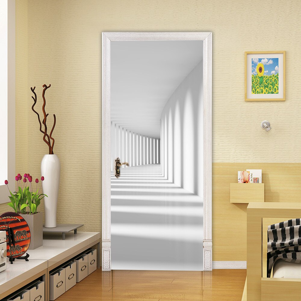 Modern Abstract Deep White Corridor 3D Door Sticke... – Grandado