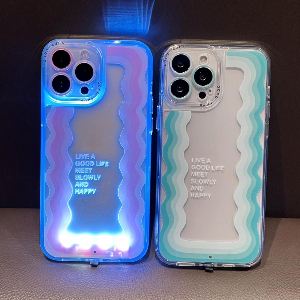 2025 5 couleurs appel lumineux éclairer Flash chanceux ondulé coque de téléphone pour iPhone 16 15 13 12 11 14 Pro Max Plus couverture antichoc