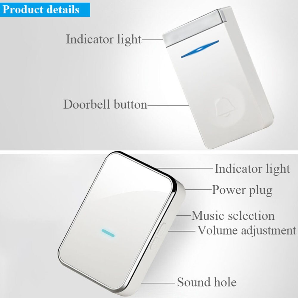 Self generation Wireless Doorbell, Waterproof Door Chime Kit Operating Over , 45 Melodies, CD Sound doorbell