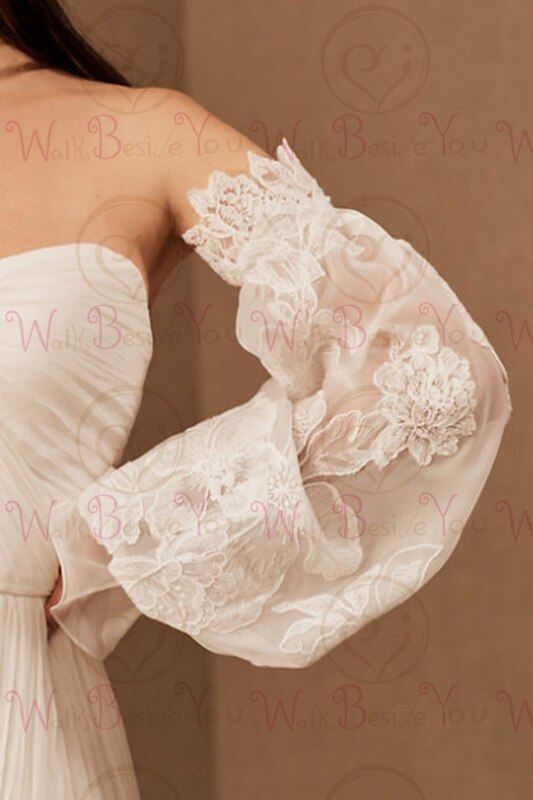 Bolero de encaje con mangas de Organza para mujer, ropa de de boda, capa, encogimiento de hombros