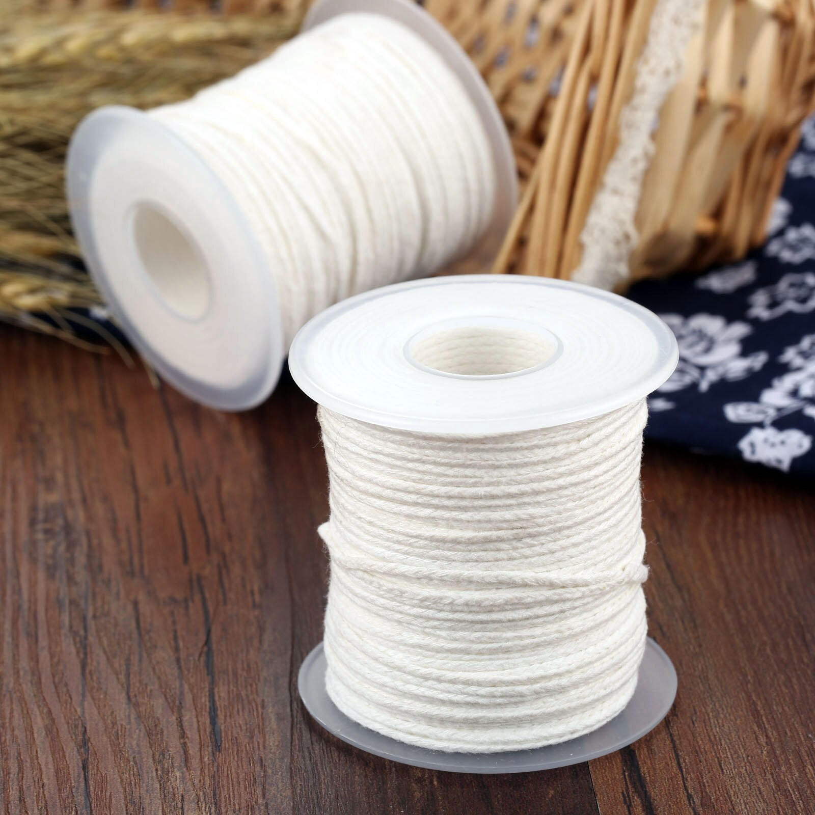 61m/200ft*2mm Spool Candle Wick Core Unwaxed Cotton Square Braid Candles Making Supplies Handmade DIY Craft White Roll