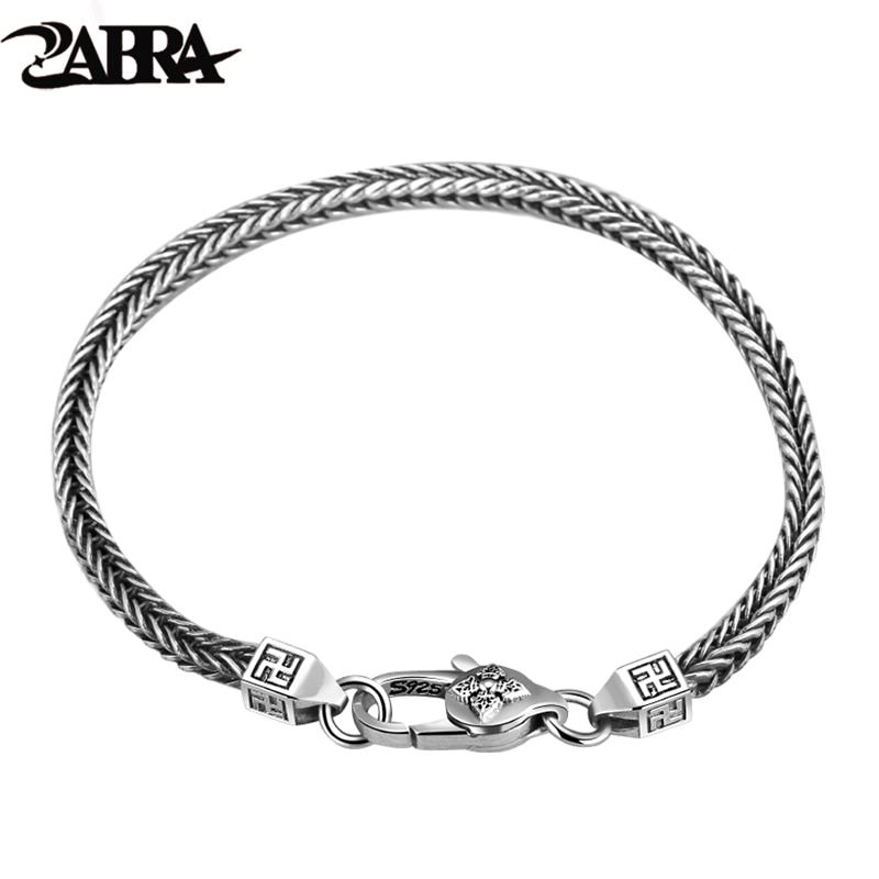 ZABRA 925 Sterling Silver Fox Tail Chopin Braided Bracelet For Men Women Lovers Gothic Party Trendy Statement Christmas