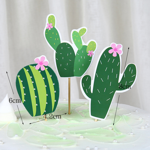 Décoration de gâteau d&#39;été pour anniversaire Tropical hawaïen, flamand rose, ananas, Toucan, Aloha, lettre, Cupcake, fête de mariage: 3pcs cactus