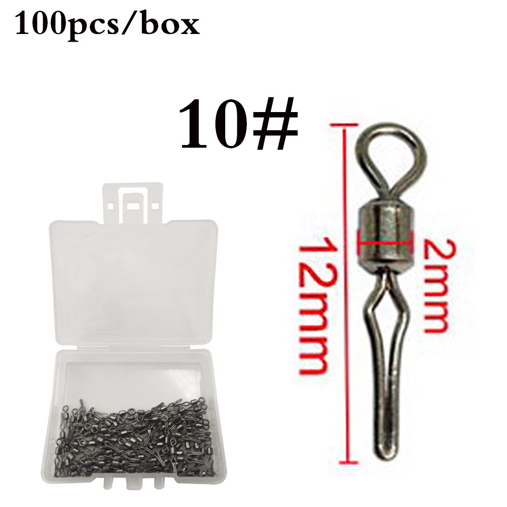 100pcs/box Swivel side line clip fishing tackle fishhooks and crap fishing connector fishing swivels with snap Accessorries: 10