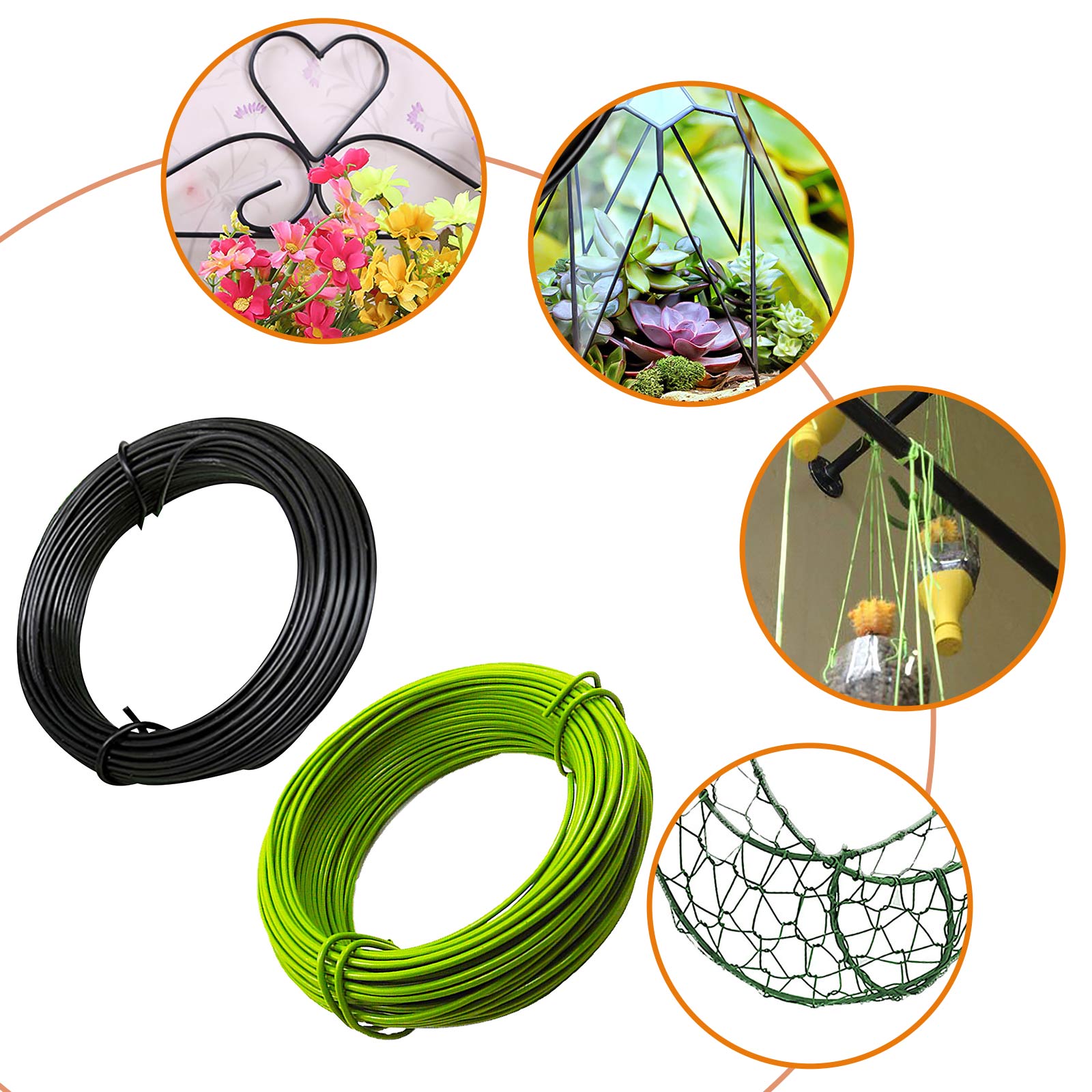 Alambre colgante para maceta de flores, alambre de hierro negro/blanco/verde para modelado de plantas, hecho a mano, alambre de soporte para maceta de flores DIY