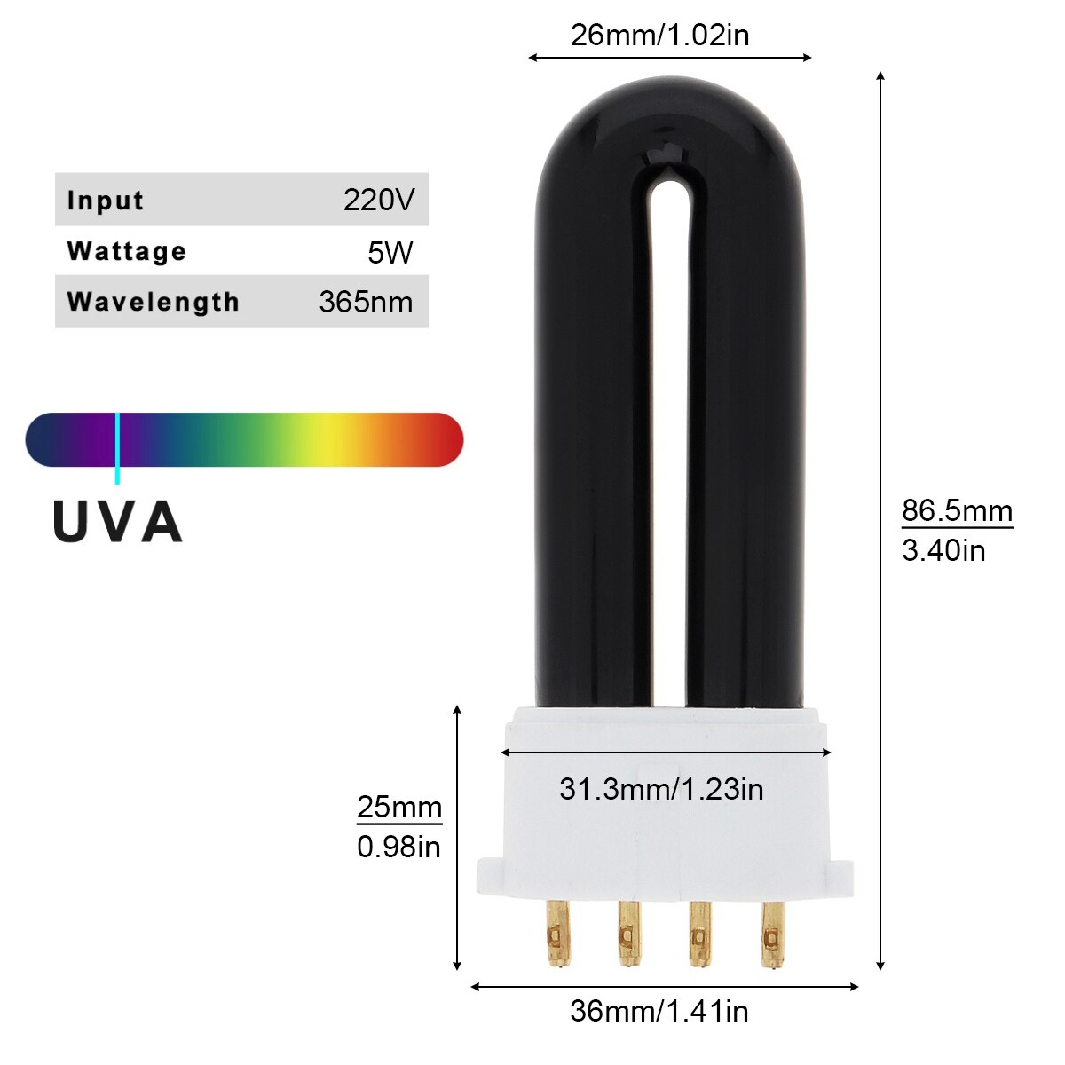 Tubo de luz antimosquitos de 4 pines, luz negra UV 2G7, 365nm, luz ultravioleta de repuesto, lámpara antimosquitos, trampa,