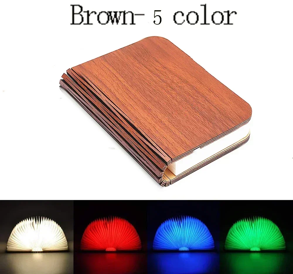 Luz de libro de madera plegable 3D, luz LED nocturna creativa, Color RGB, recarga USB, decoración, lámpara de mesa para dormitorio, de cumpleaños para niños: changeable / Beige