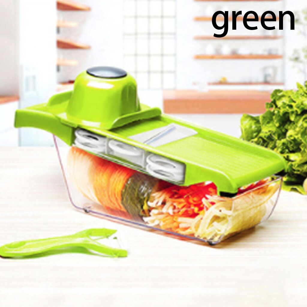 Myvit-cortador de verduras con hoja de acero, mandolina, pelador de patatas, rallador de queso y zanahoria, rebanador de verduras, accesorios de cocina: green