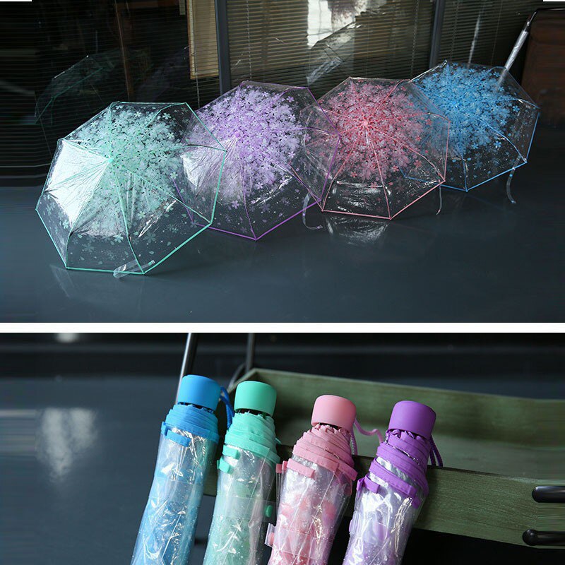 Transparant Clear Paraplu Kersenbloesem Paddestoel Apollo Sakura 3 Fold Paraplu Bescherming Paraplu Kinderen Paraplu # Een