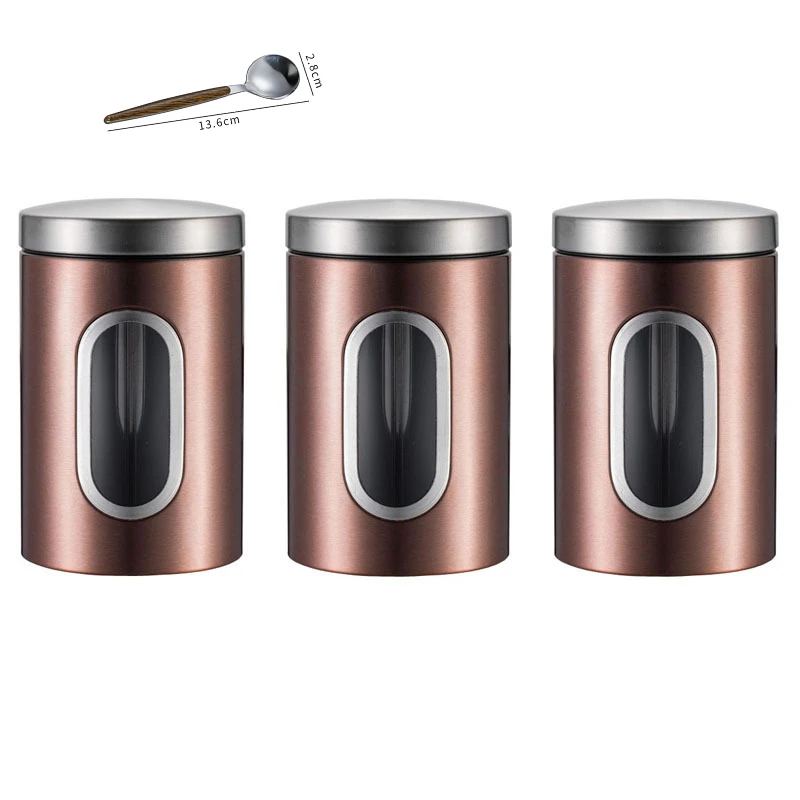 3pcs Coffee Bean Storage Containers Reusable Stainless Steel Tea Coffee Sugar Jar Portable Leakproof Food Storage Box Easy Clean: light yellow