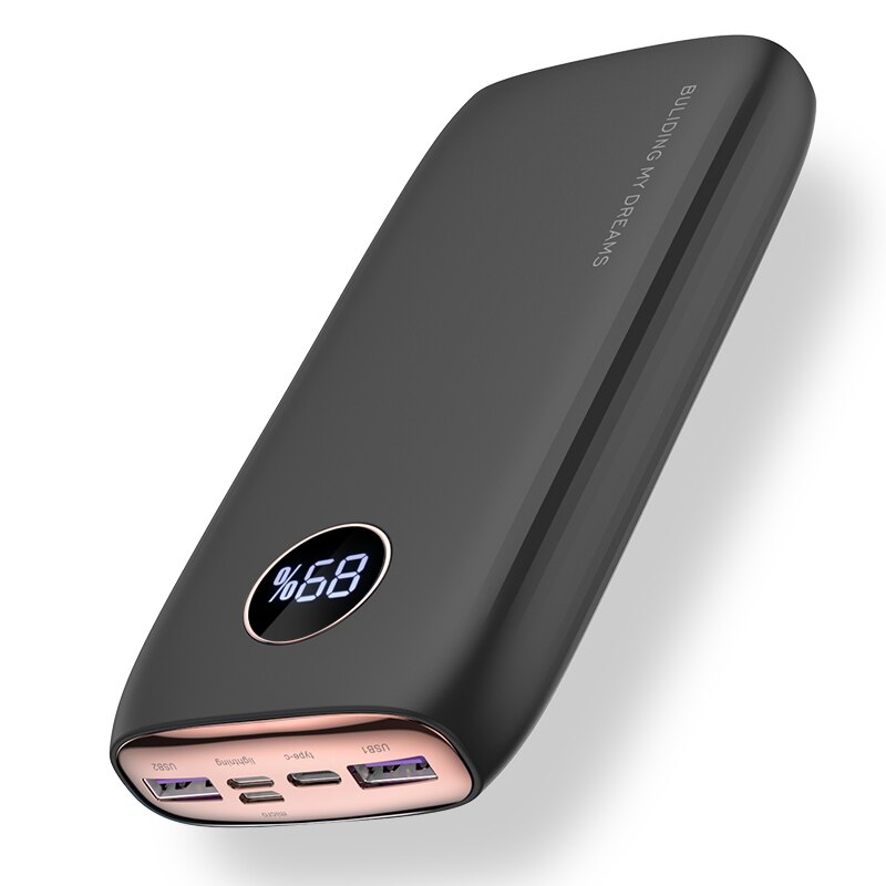 Kuulaa banco de potência 30000 mah usb qc pd 3.0 portátil carregamento rápido powerbank 30000 mah bateria externa para iphone 13 xiaomi mi: Black Gold