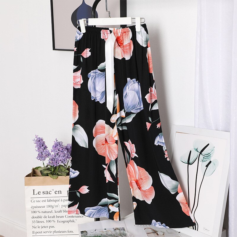 summer large size cotton home pants Korean girls' sweet loose wide leg pajamas: Purple