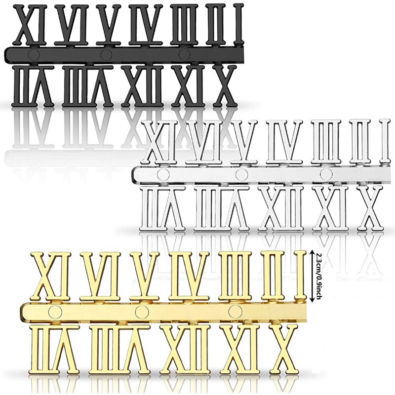 15 Pieces Clock Numerals Kit DIY Digital Clock Numbers Clock Hands Replacement Parts Clock Accessories (Roman Numerals)