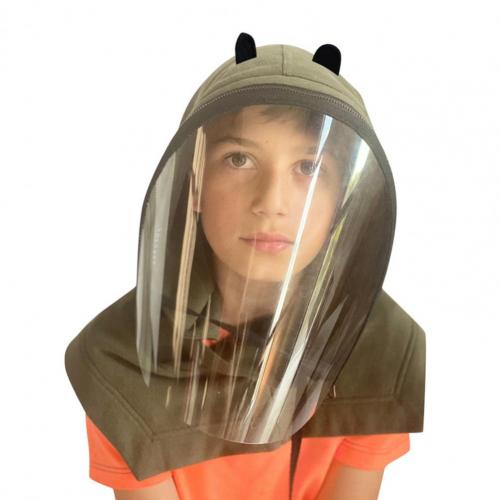 Kid Clear Hooded Hat Anti-spray Reusable Full Face Unisex Protective Hat for Camping: Green