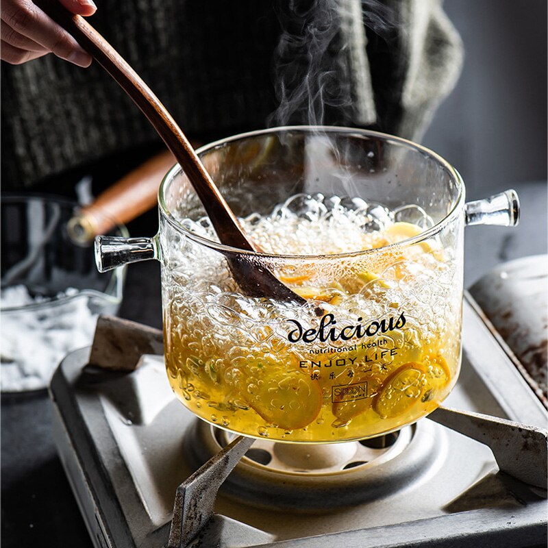 Pentola per zuppa di cottura in vetro con coperchio impostato di pentole da cucina giapponese padella antiaderente pentola calda resistente al calore per uso domestico trasparente