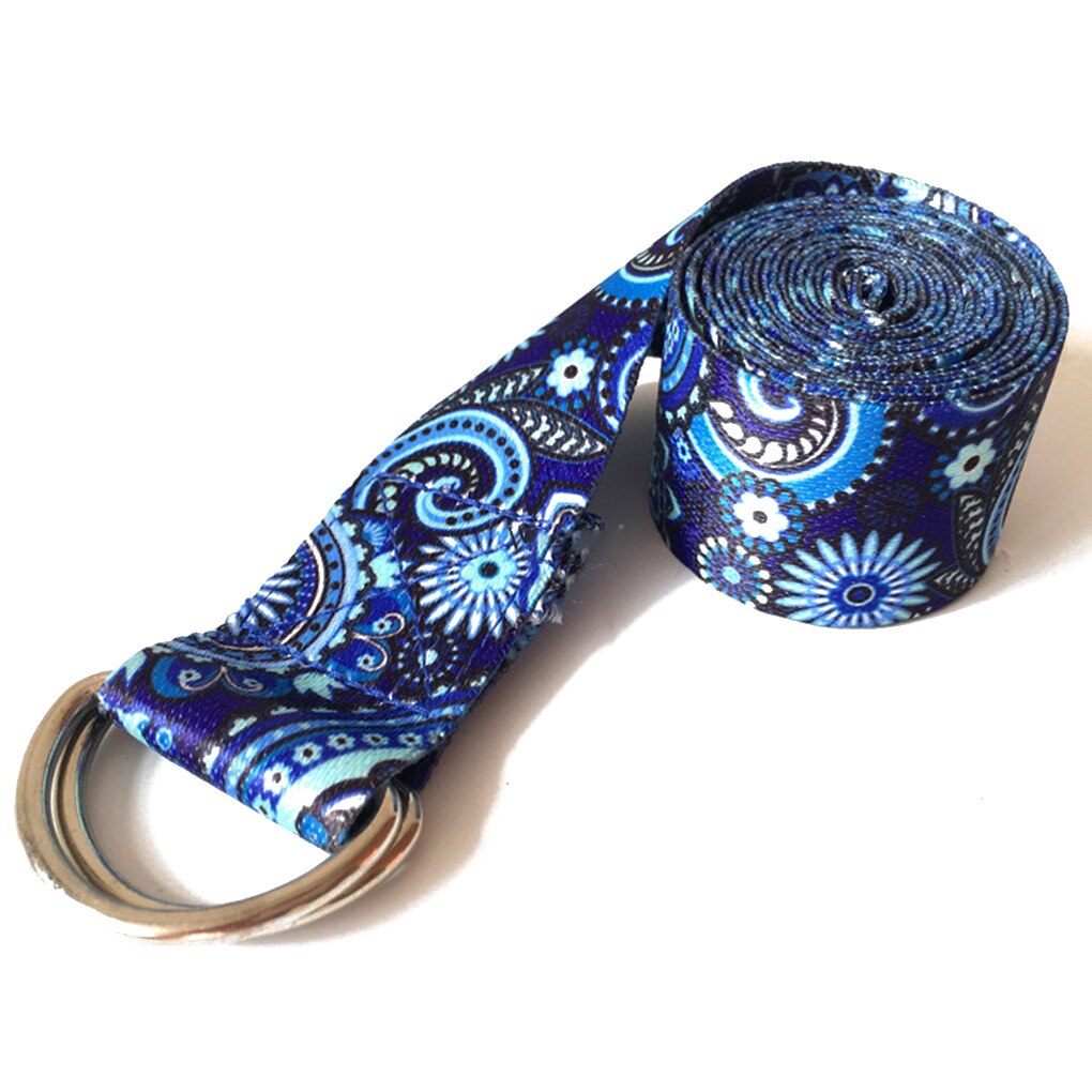 Vrouwen yoga stretchband d-ring riem fitness gym touw bloemen taille been weerstand fitnessbanden: Blauw