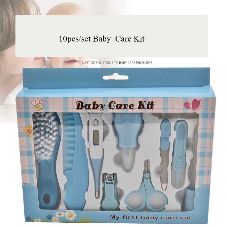 Ensemble de ciseaux à ongles multifonctions pour bébé et enfant, ensemble de 10 pièces, thermomètre, brosse de toilettage, Kit d'articles de soins de santé pour cheveux