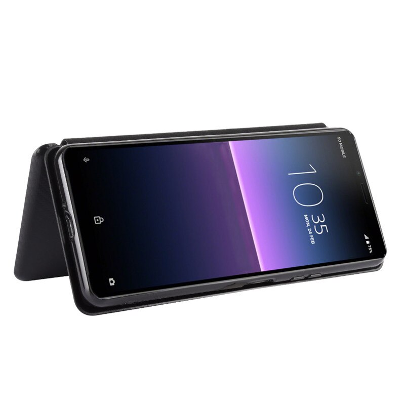 Voor Sony Xperia 10 Ii Case Carbon Fiber Pc Harde Kaarthouder Slim Leather Case Voor Sony Xperia10 Ii wallet Flip Cover