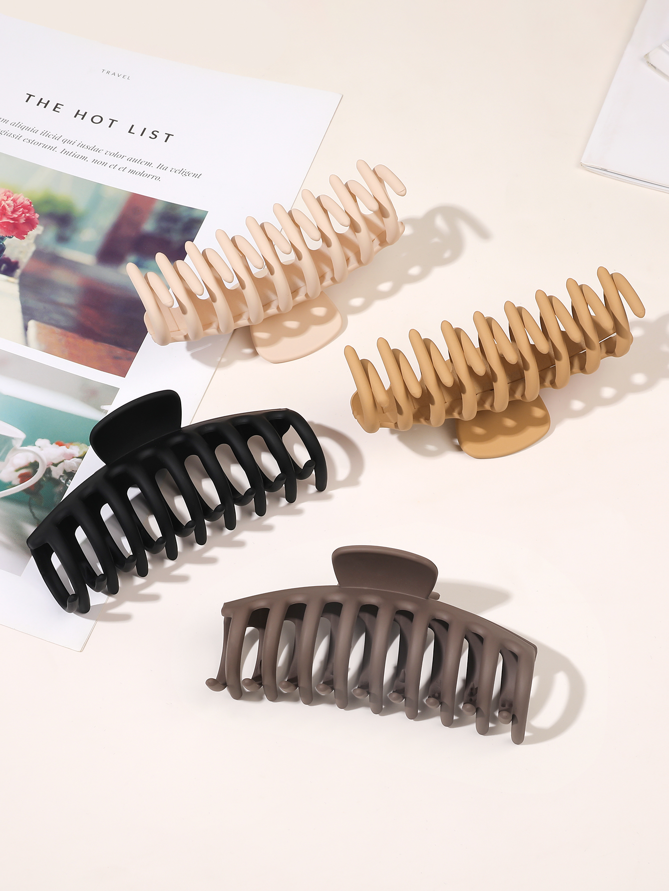 Pinzas de garra grandes para cabello grueso, pinzas para el cabello grandes para niñas, pinzas de garra mate, pinzas para el cabello neutras, paquete de 4: Multicolor
