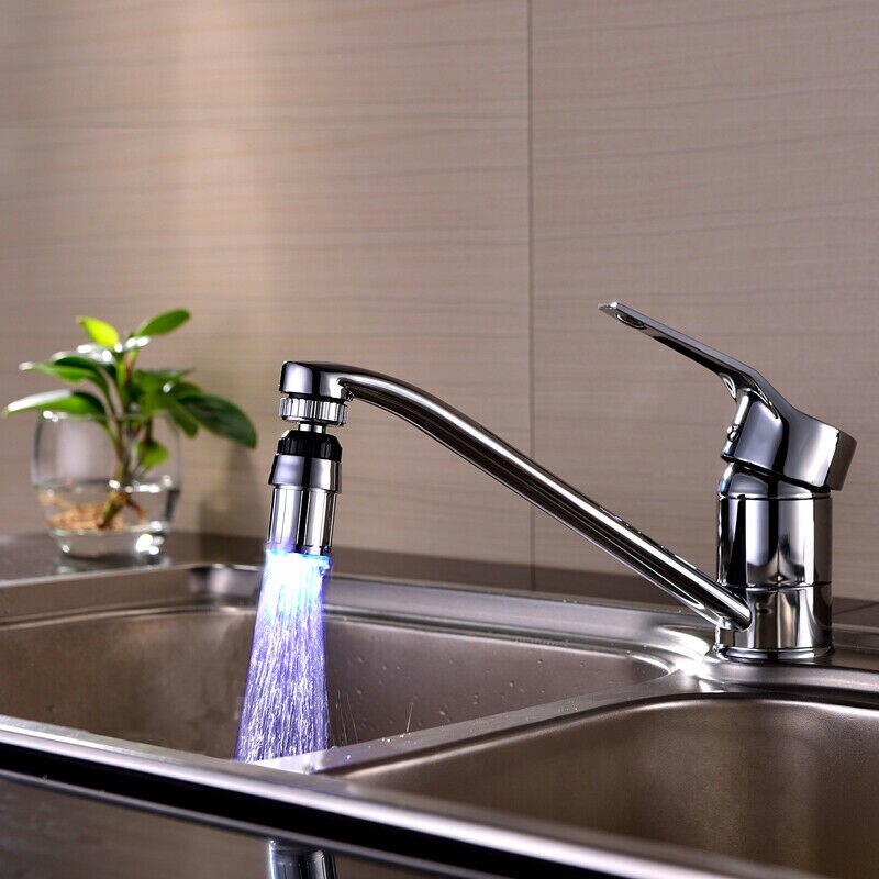 Rgb glow badkamer keuken led kraan waterkraan kranen accessoire temperatuur kranen sensorkoppen bevestiging op de kraan: Blauw