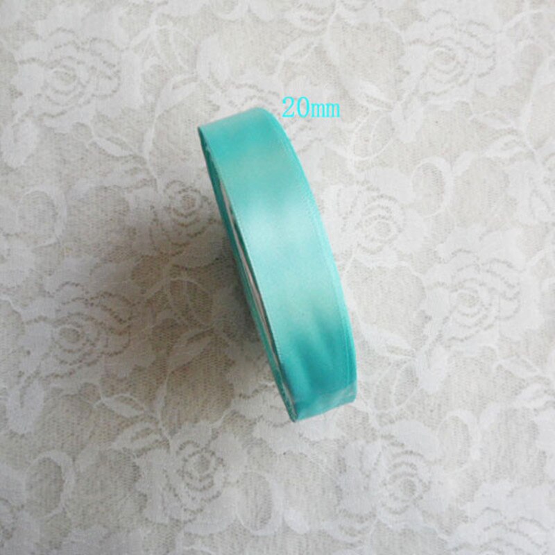 Ruban de satin de soie bleu tiffany de 25 mètres pour décoration de fête de mariage, emballage, vêtements de noël, ruban de tissu à coudre: 20mm