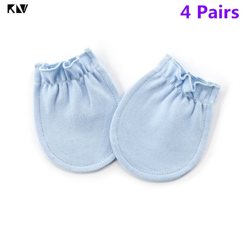 4 pares bebê luvas de algodão recém-nascido infantil elástico proteção rosto anti agarrar respirável anti riscando luvas quentes: Blue