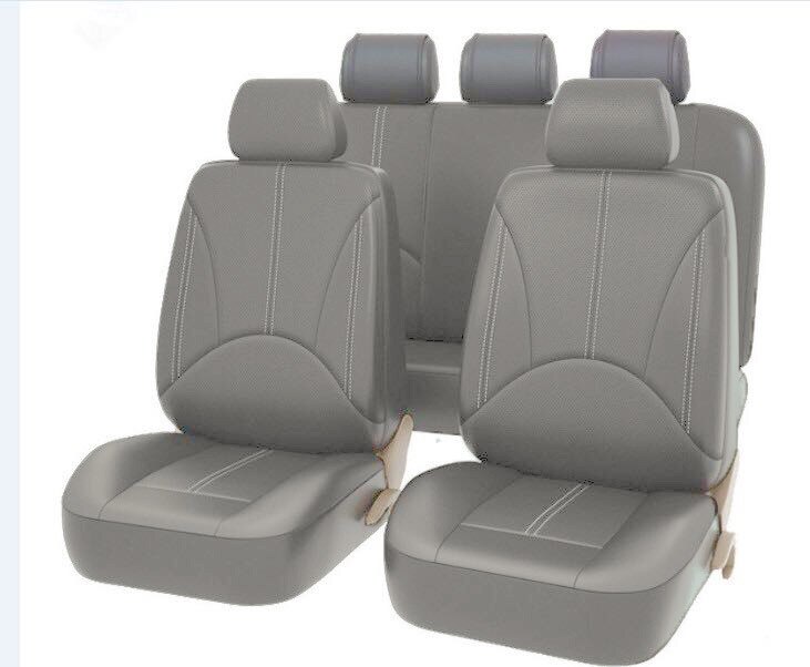 4 stk /9 stk universal auto sædebetræk til biler stol front bag nakkestøtte betræk 4 sæson bil pu læder sort brun: 9 stk. grå