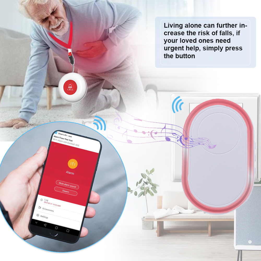 Topvico Smart WiFi Panic Button For Elderly SOS Alarm Wireless Caregiver Pager Fall Alert Emergency Call Alexa Google Home Tuya