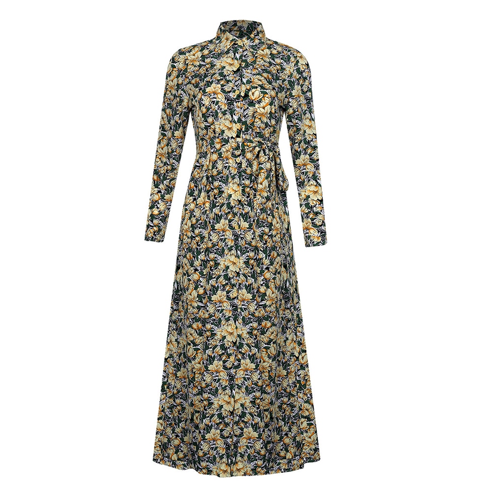 Button up skjortekjole efterår forår afslappet blomsterprint med lange ærmer dametøj efterår røde lange kjoler til kvinder