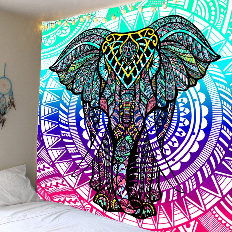 Indian Elephant Tapestry Mandala Bohemian Wall Tapestry Art Deco Blanket Curtain Bedroom Living Room Decoration Boho Hippie