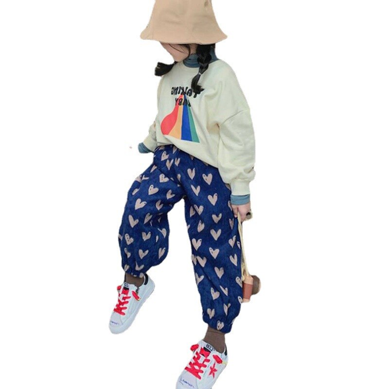 Mädchen Hosen Liebe Kabel Single freundlicher Samt Dicken Beiläufige Hosen Hosen Herbst und Winter Tuch Neue Lange Herz Hosen