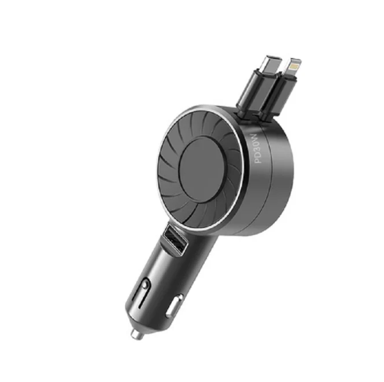 2024 Intrekbare autolader 4in1 Snelle autotelefoonoplader 100 W Intrekbare kabels 2 USB-poorten Autolader voor alle smartphones: Army Green