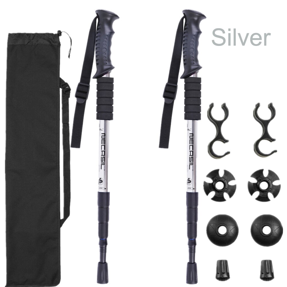Bastones de Trekking, bastón nórdico para caminar, bastón telescópico de aluminio para campo de esquí y senderismo al aire libre, muletas, 2 unids/lote: silver