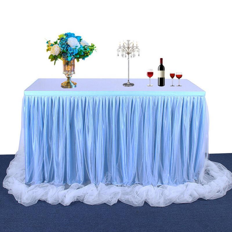 6ft slik farve tulle bord nederdel til rektangel rundt skrivebord flæser tutu bordservice bryllup fødselsdagsfest dekoration duge