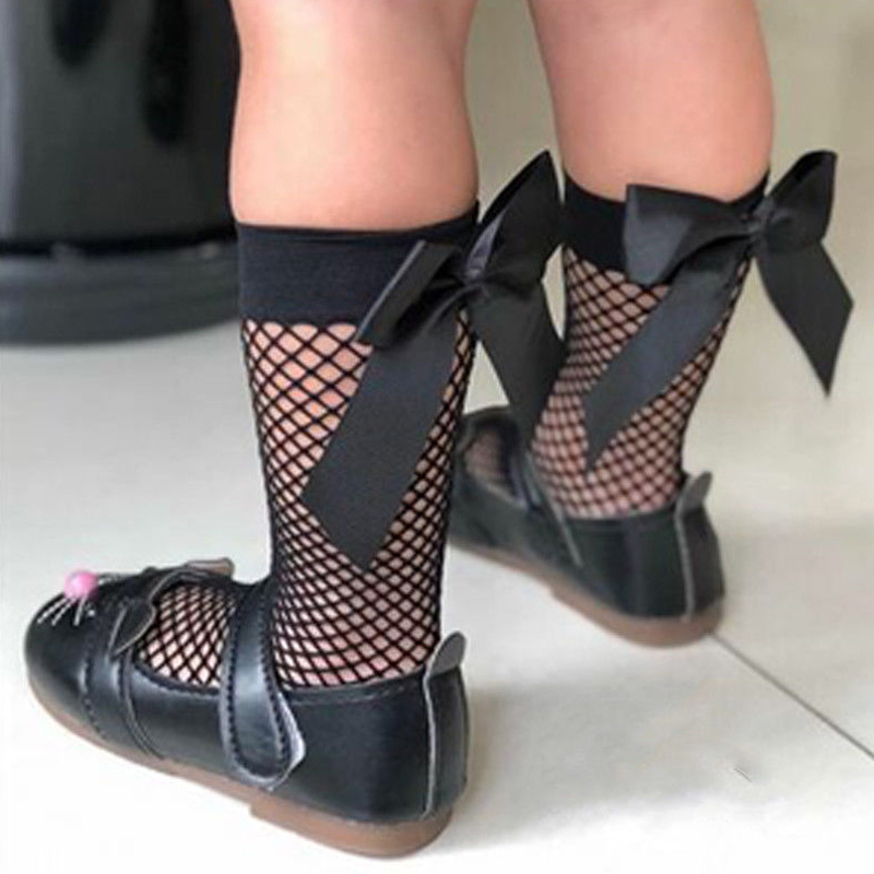 Casual estiramiento Sheer Vintage Ruffle Bow-knot Fishnet calcetines altos de tobillo NIÑOS Calcetines de malla Cómodos calcetines